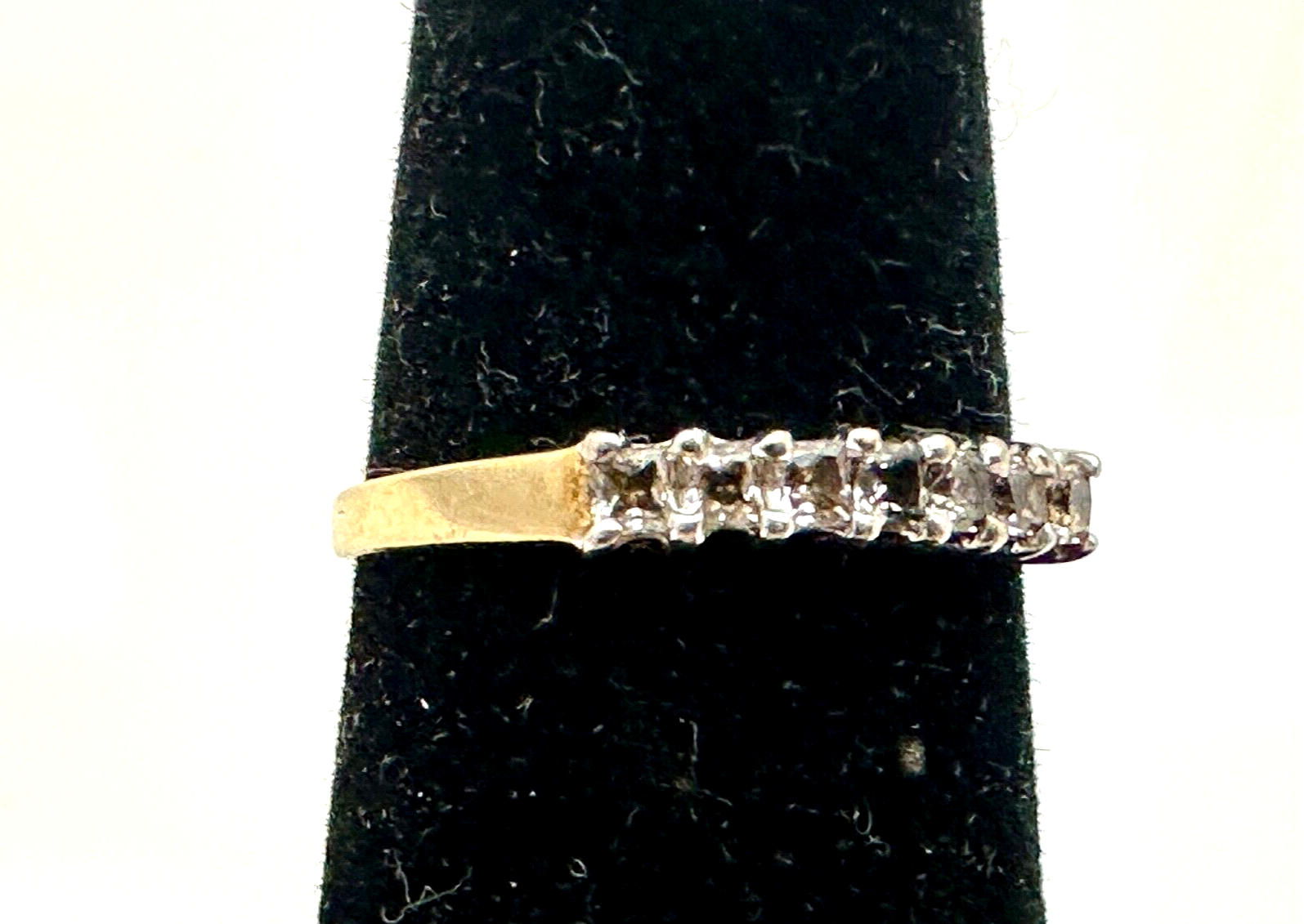 10K Gold  7-Stone Bar Setting Anniversary Ring Band CZ 1.3g Signed CRP 7 3/4 8