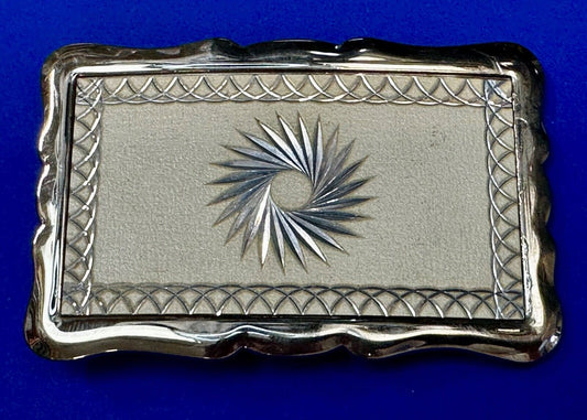 Vintage etched Starburst Swirl pattern on two tone cream colored Belt Buckle