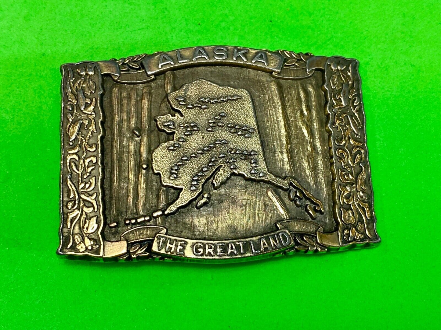 Alaska, The Great Land - Large brass tone vintage state belt buckle