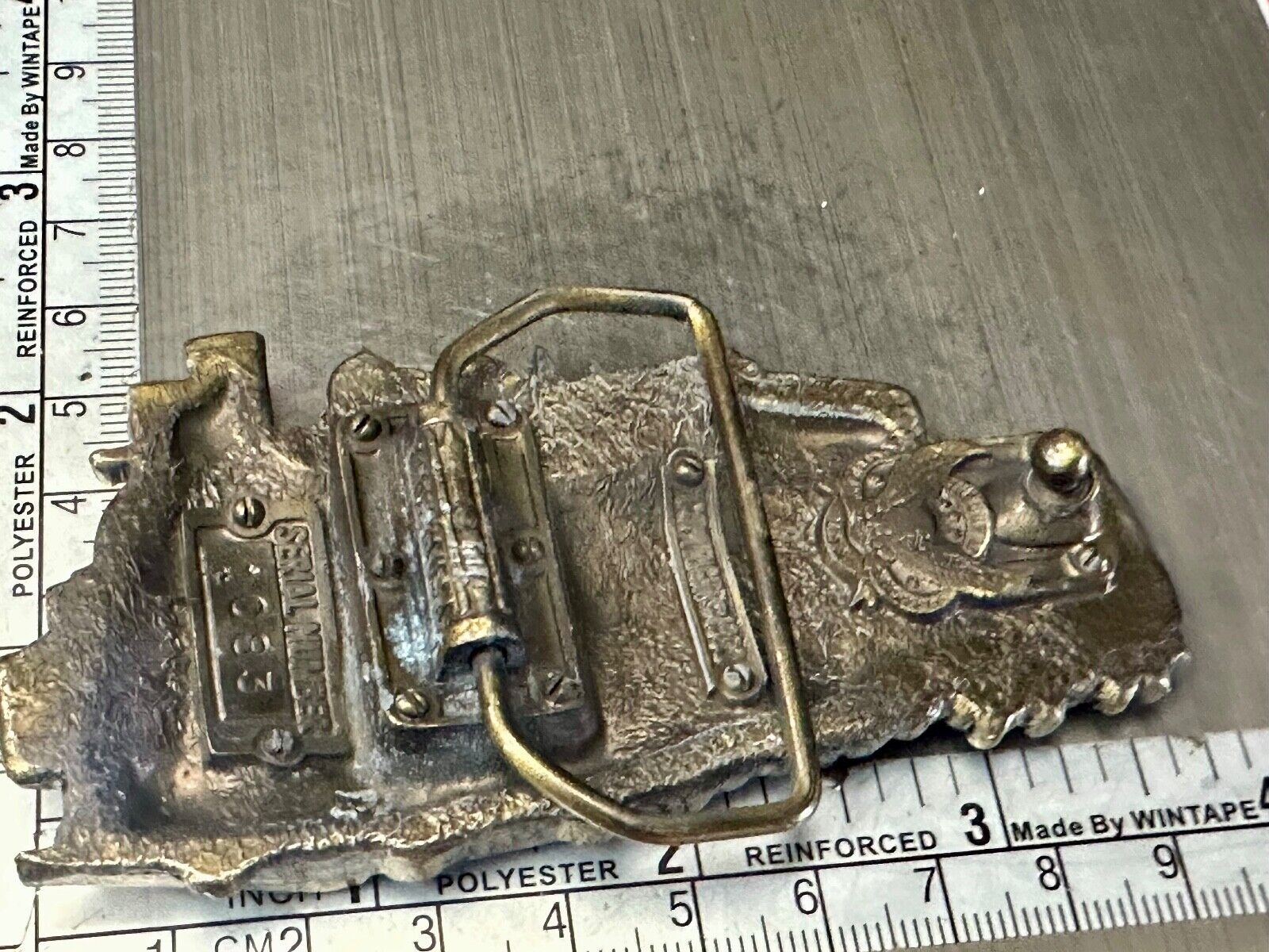 Train Rail Road Steam Engine Through cutout 1983 Great American belt buckle