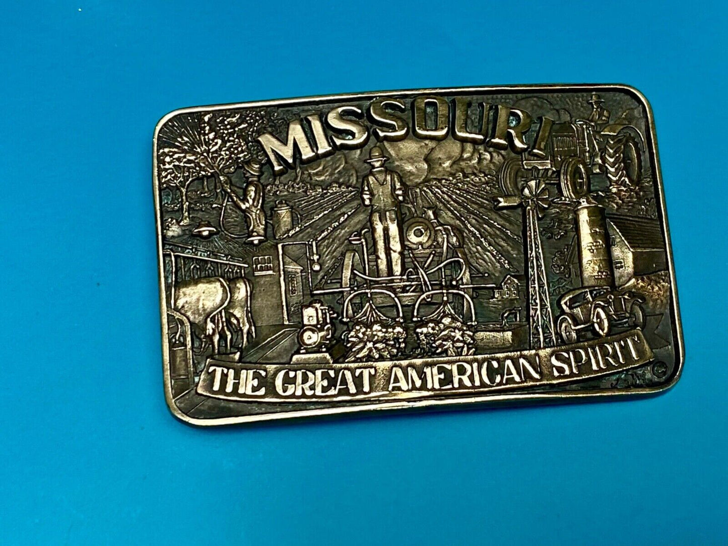 The Great American Spirit - State of MO Missouri solid brass belt buckle by ADM