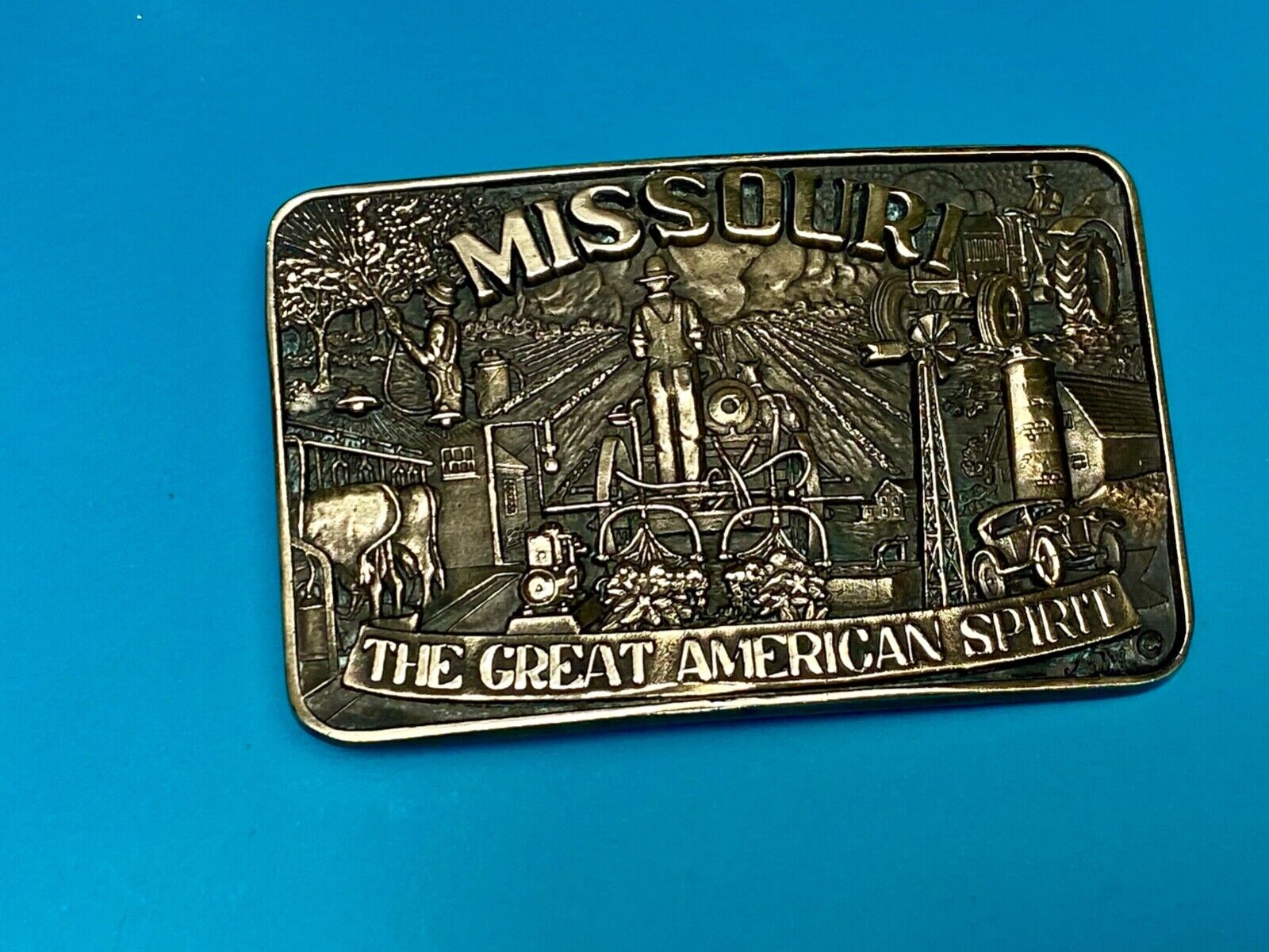 The Great American Spirit - State of MO Missouri solid brass belt buckle by ADM