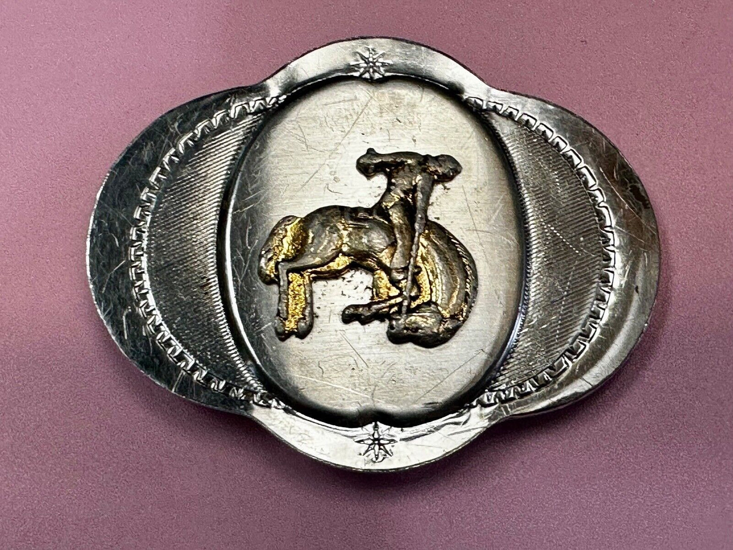 Vintage Cowboy Saddle Bronc western two tone belt buckle