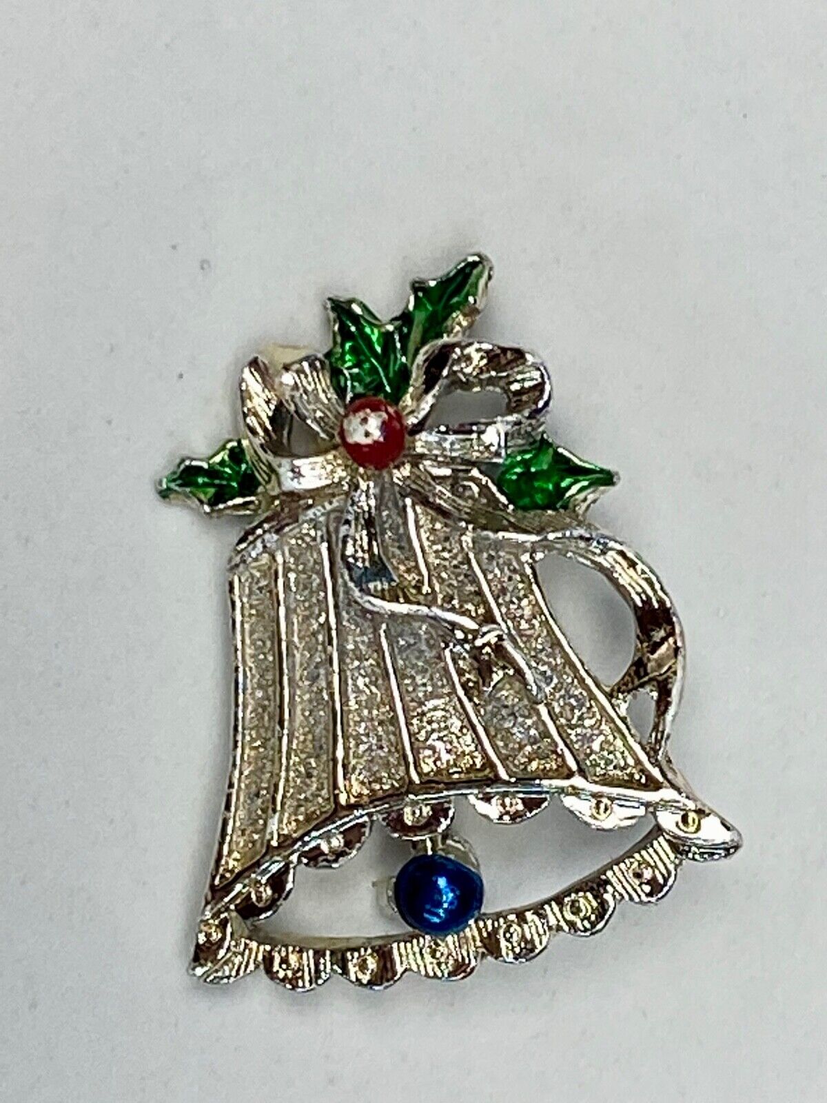 Vintage Gerry's Christmas Bell W/holly Brooch Pin Goldtone Enamel Brooch
