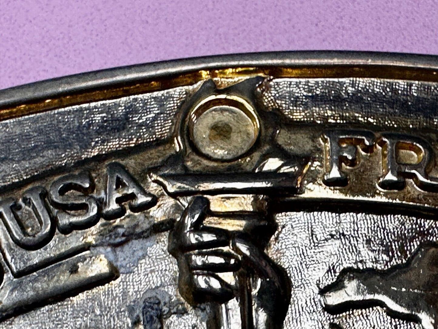 USA France Lady Liberty Statue Commemorative two tone Hammond Mint Belt Buckle