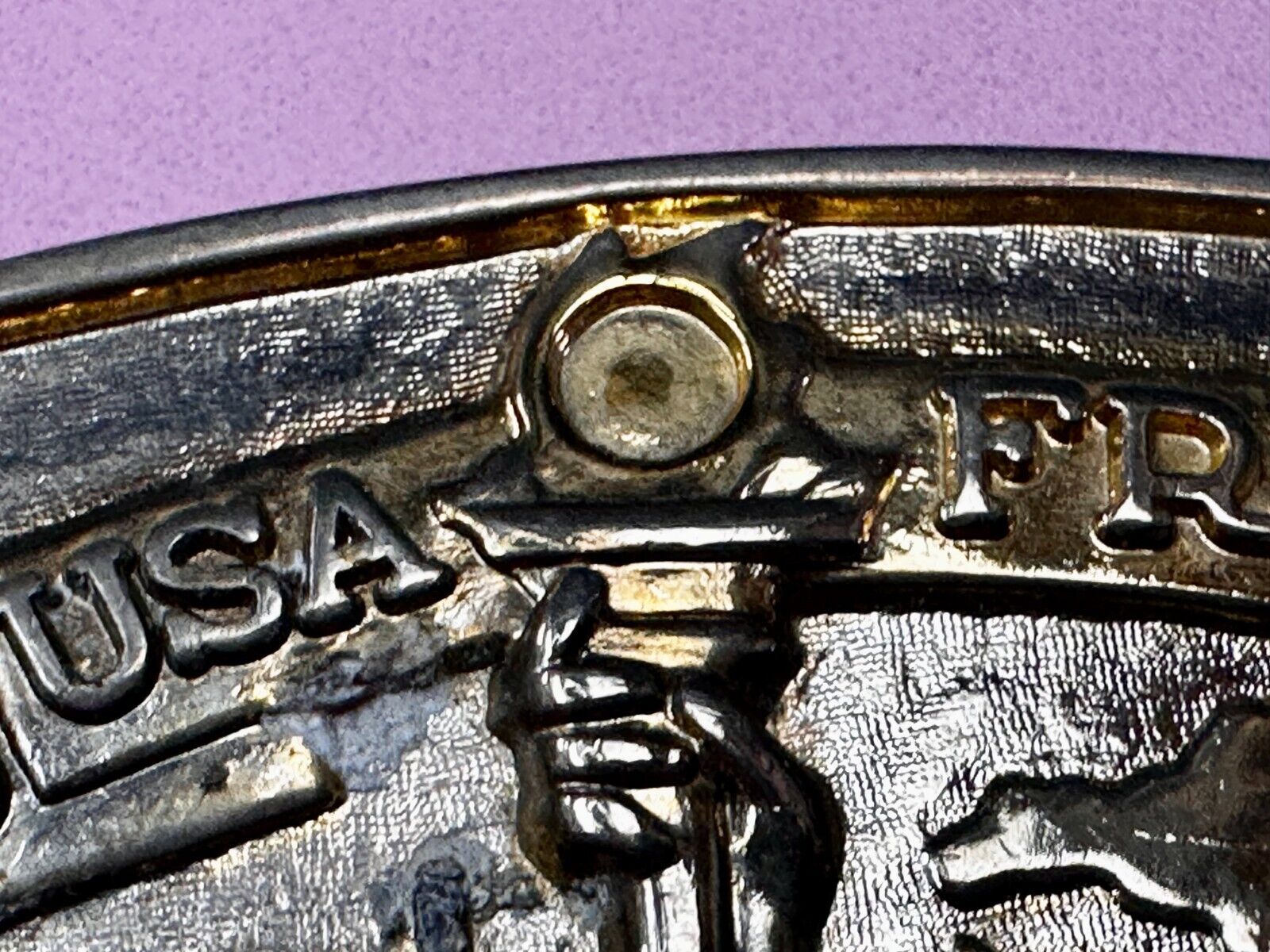 USA France Lady Liberty Statue Commemorative two tone Hammond Mint Belt Buckle