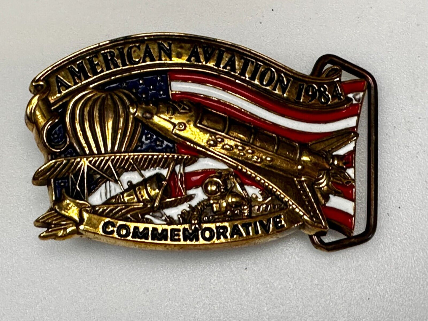 American Aviation Vintage 1984 Solid Brass Commemorative Belt Buckle by Baron