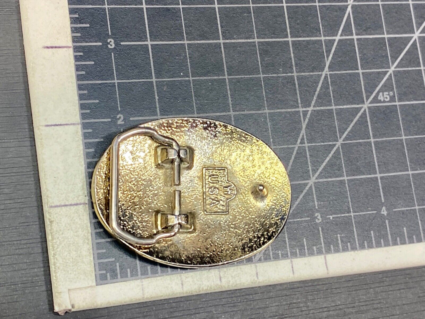 Vintage Etched? Mixed Metal Western flower oval belt buckle marked W 