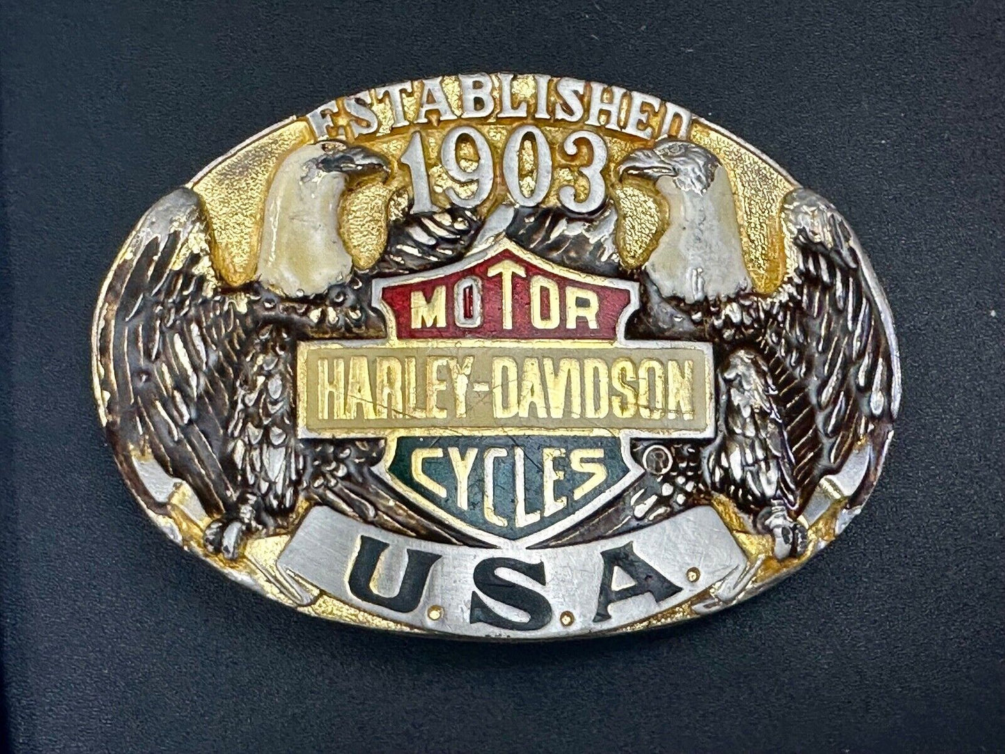 Twin Eagles Harley Davidson Motorcycles 1903 - Vintage 70's Raintree belt buckle