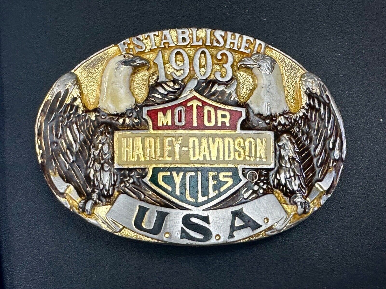 Twin Eagles Harley Davidson Motorcycles 1903 - Vintage 70's Raintree belt buckle
