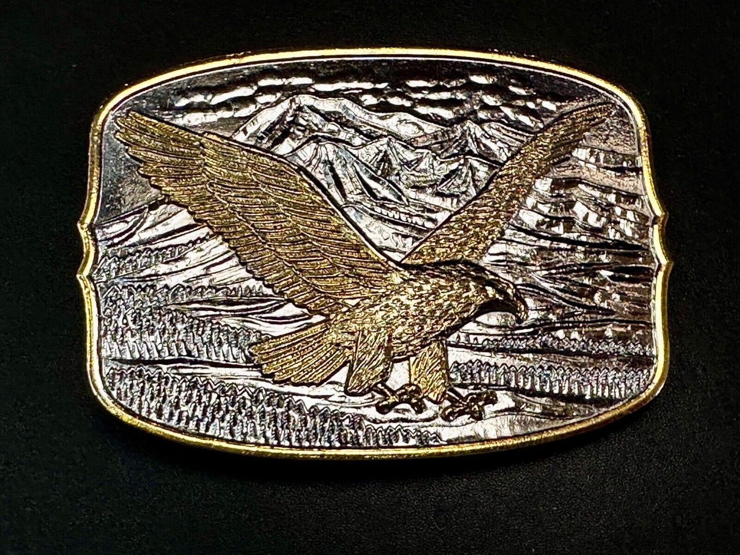 Majestic American Bald Eagle Flying high USA Mountains Two Tone Belt Buckle