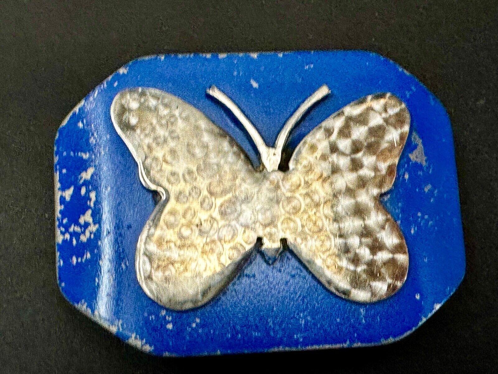 Unique Artisan Butterfly blue and silver tone raised Belt Buckle