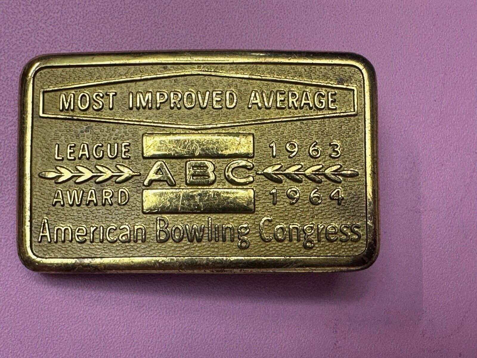 ABC Bowling League Award Trophy 1963 - 64 Belt Buckle RARE Most Improved Average