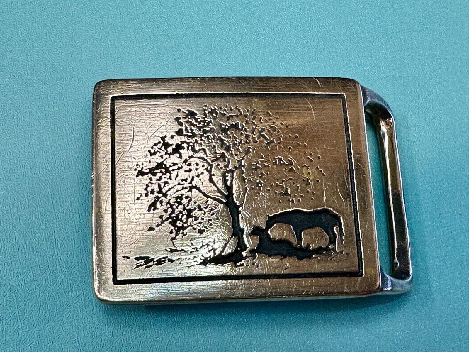 TWO HORSES TECH-ETHER GUILD Vintage art Horse lovers belt buckle