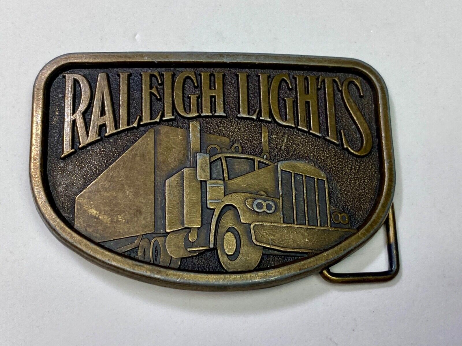 1970S Vintage Raleigh Lights Cigarettes Tobacco Semi Truck Trucker Belt Buckle