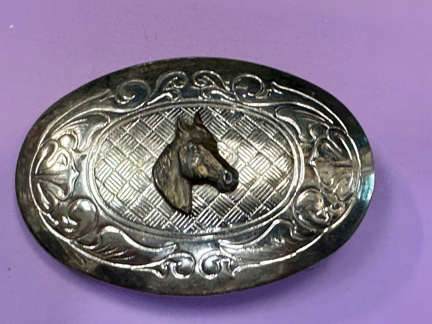 Vintage horse head two tone oval USA made belt buckle