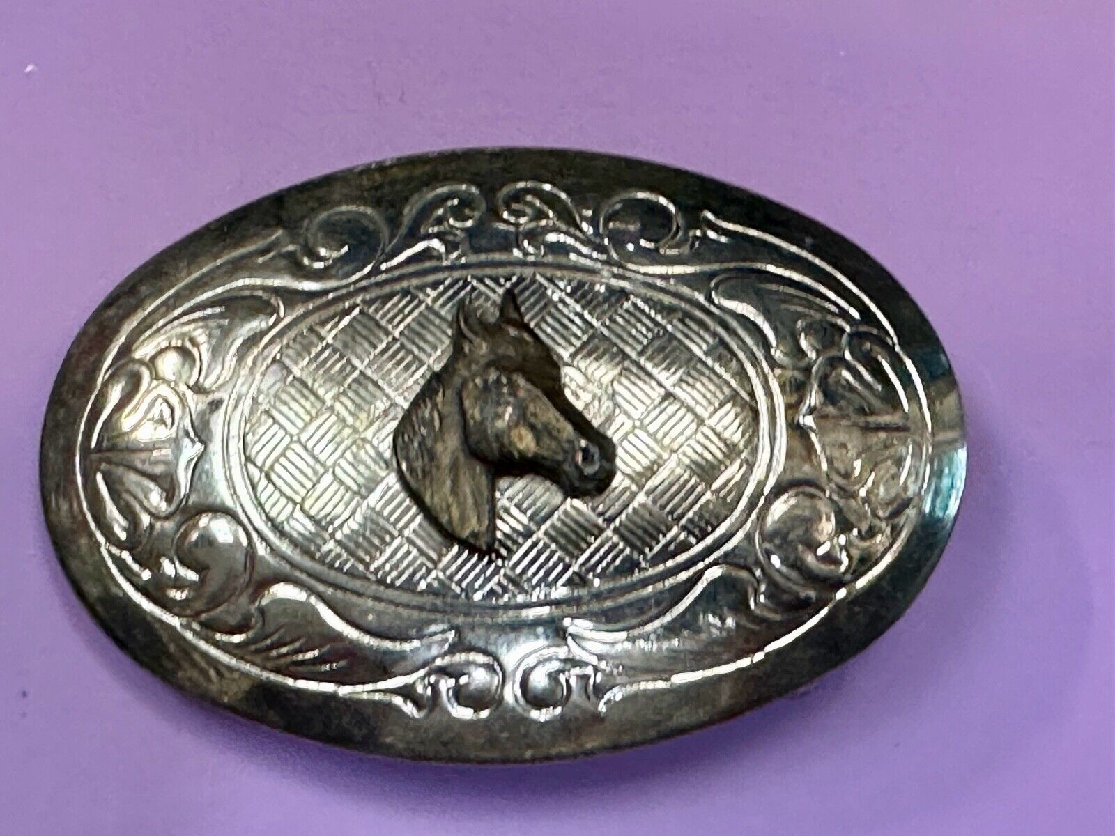 Vintage horse head two tone oval USA made belt buckle