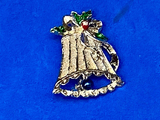 Vintage Gerry's Christmas Bell W/holly Brooch Pin Goldtone Enamel Brooch