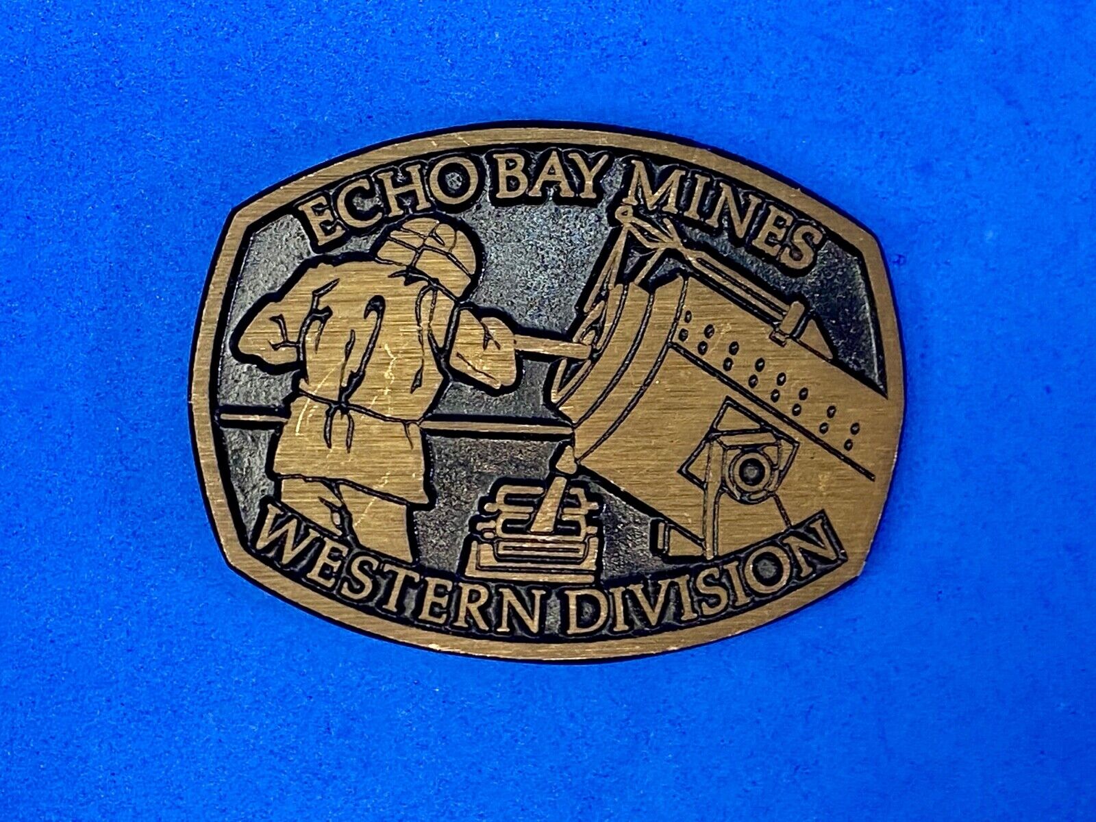 Vintage **ECHO BAY MINES" western division solid brass belt buckle
