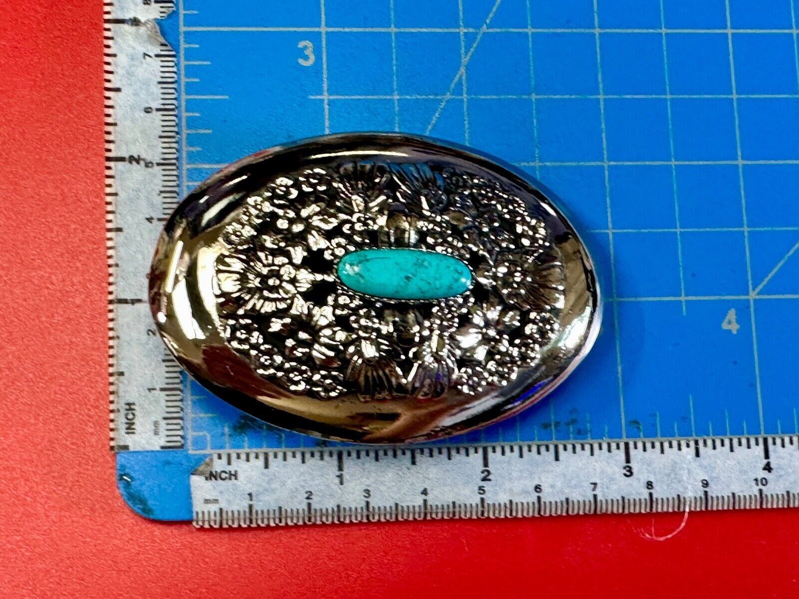 BC - B Cayaditto Zuni Native American Indian turquoise cab stone belt buckle