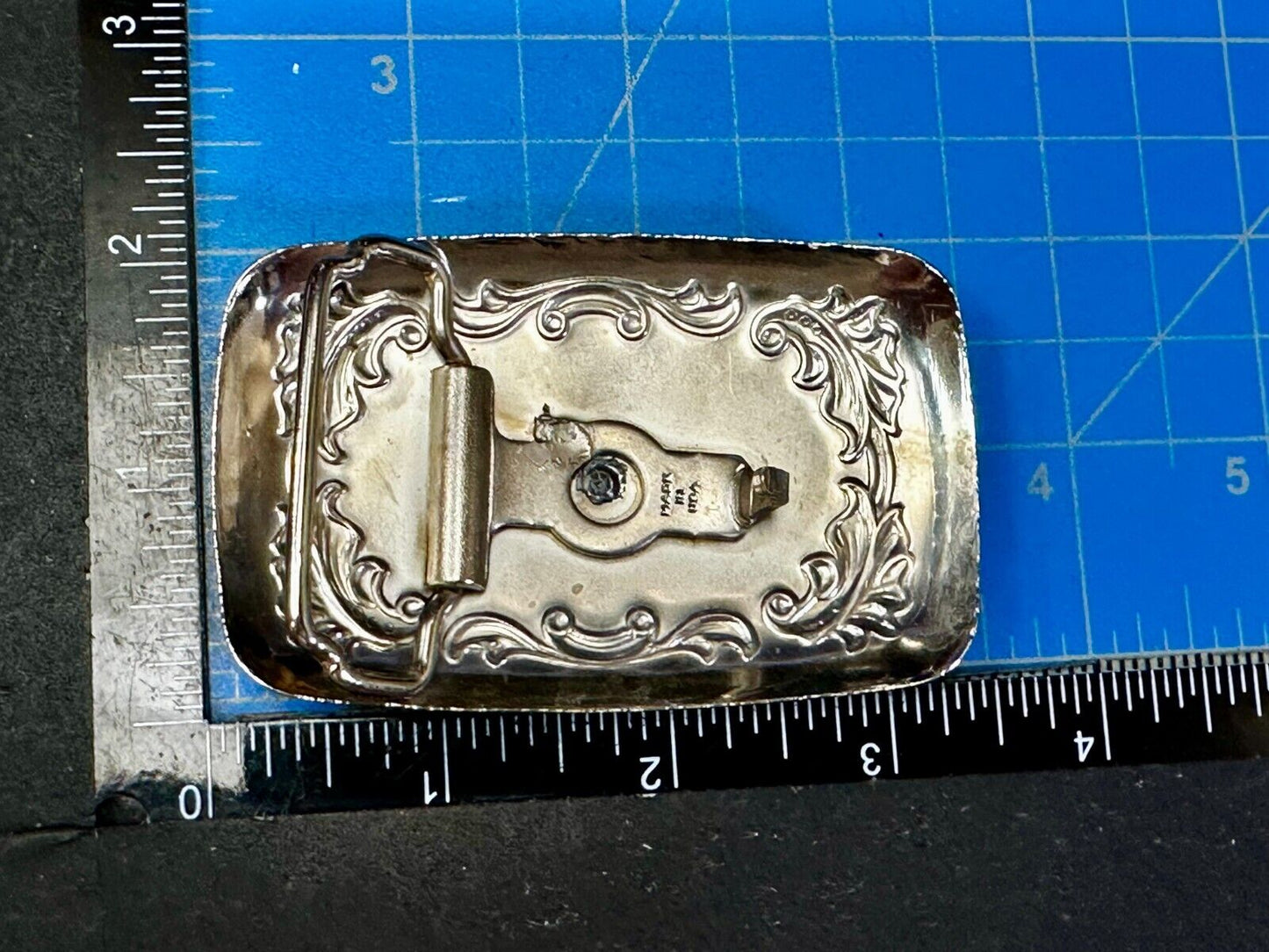 Western Cowboy Boots Vtg Two Tone Swirl Flower Border Belt Buckle - Made in USA