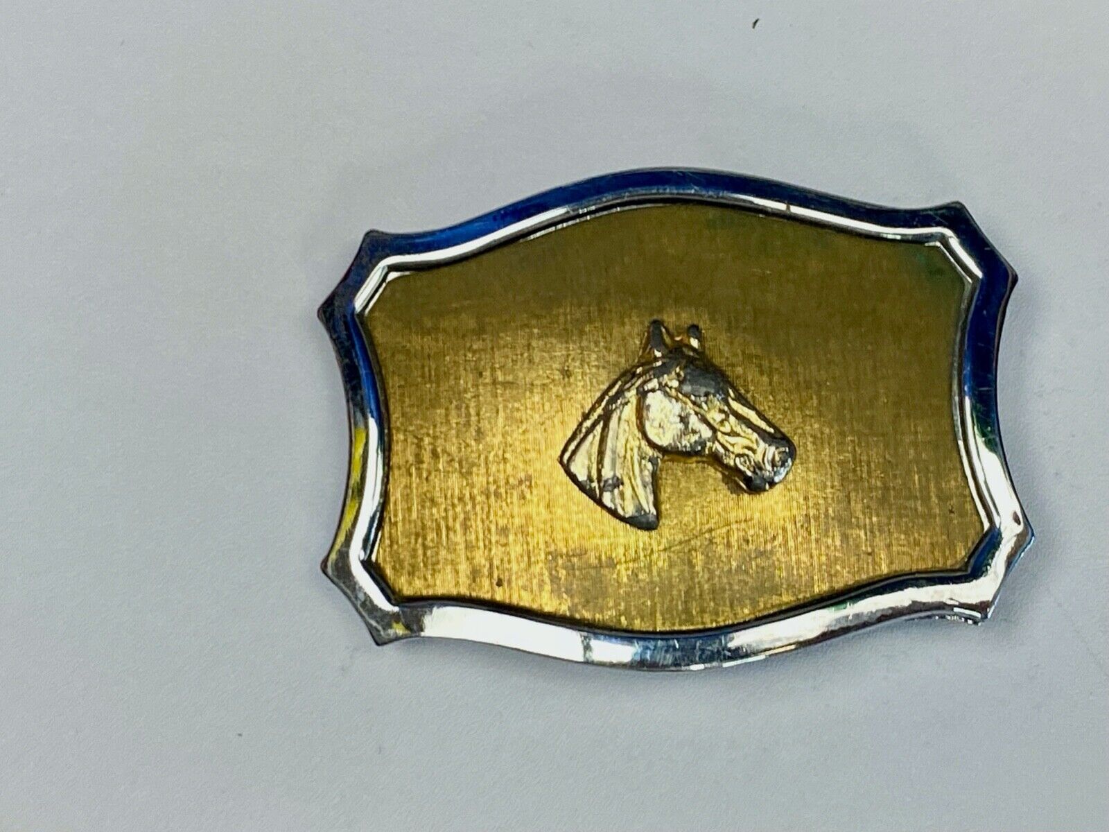 Vintage Horse Head Centered On Western Gold Tone Belt Buckle - Unique Background