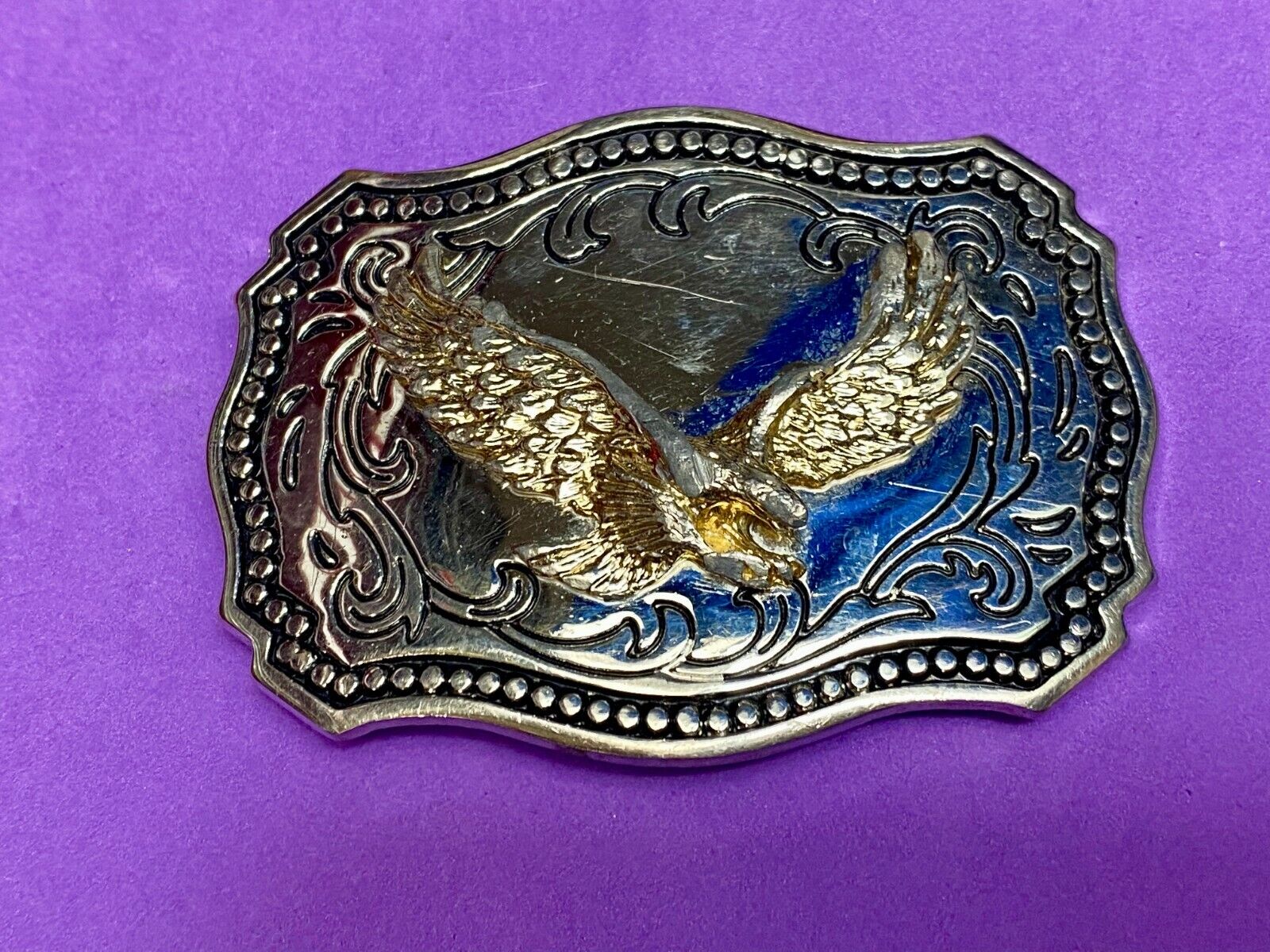 A Made Western Framed American Eagle - Hunting For Food Wings Wide Belt Buckle