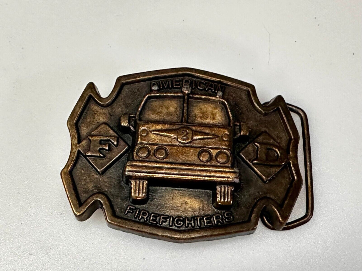 American Firefighter Fire Truck Fireman Commemorative Vintage MBCI Belt Buckle