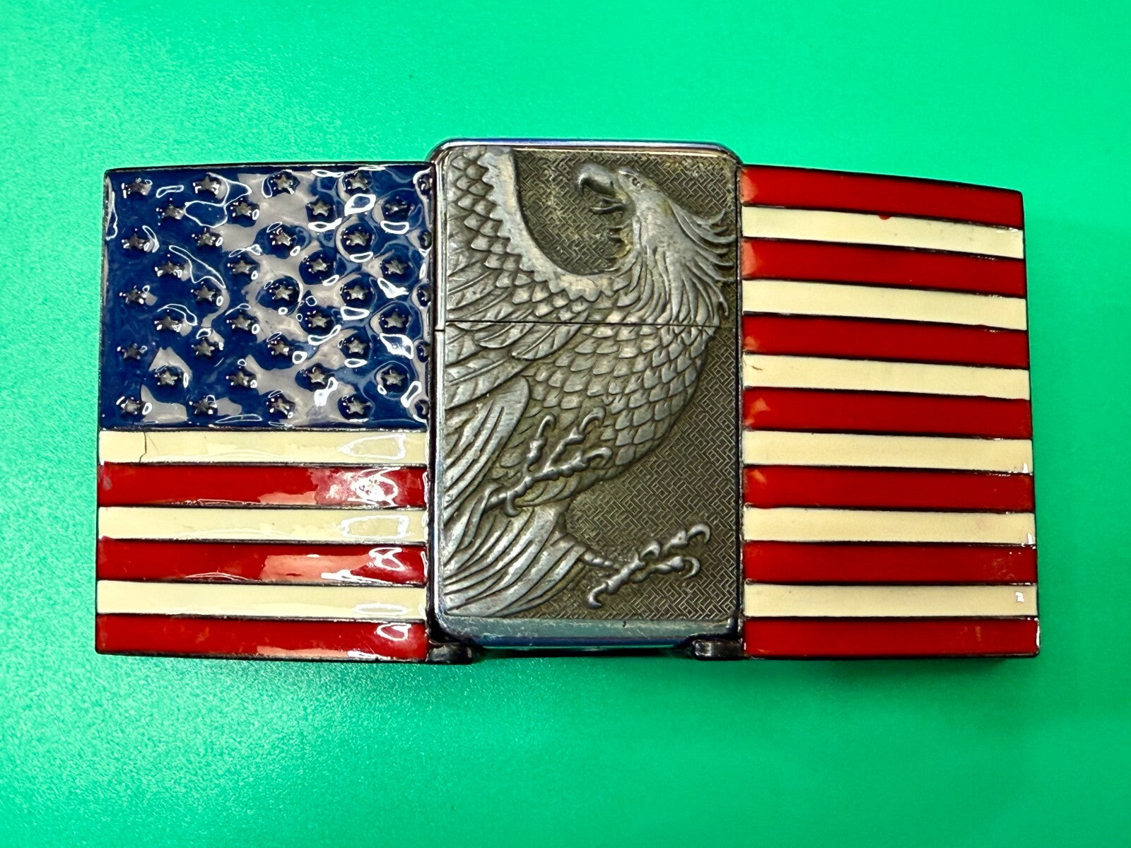 United States of America US Flag Bald Eagle Patriotic Belt Buckle Lighter Holder