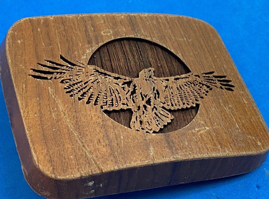 Vintage LASERCRAFT wooden belt buckle - The American Bald Eagle - Flying Wings 