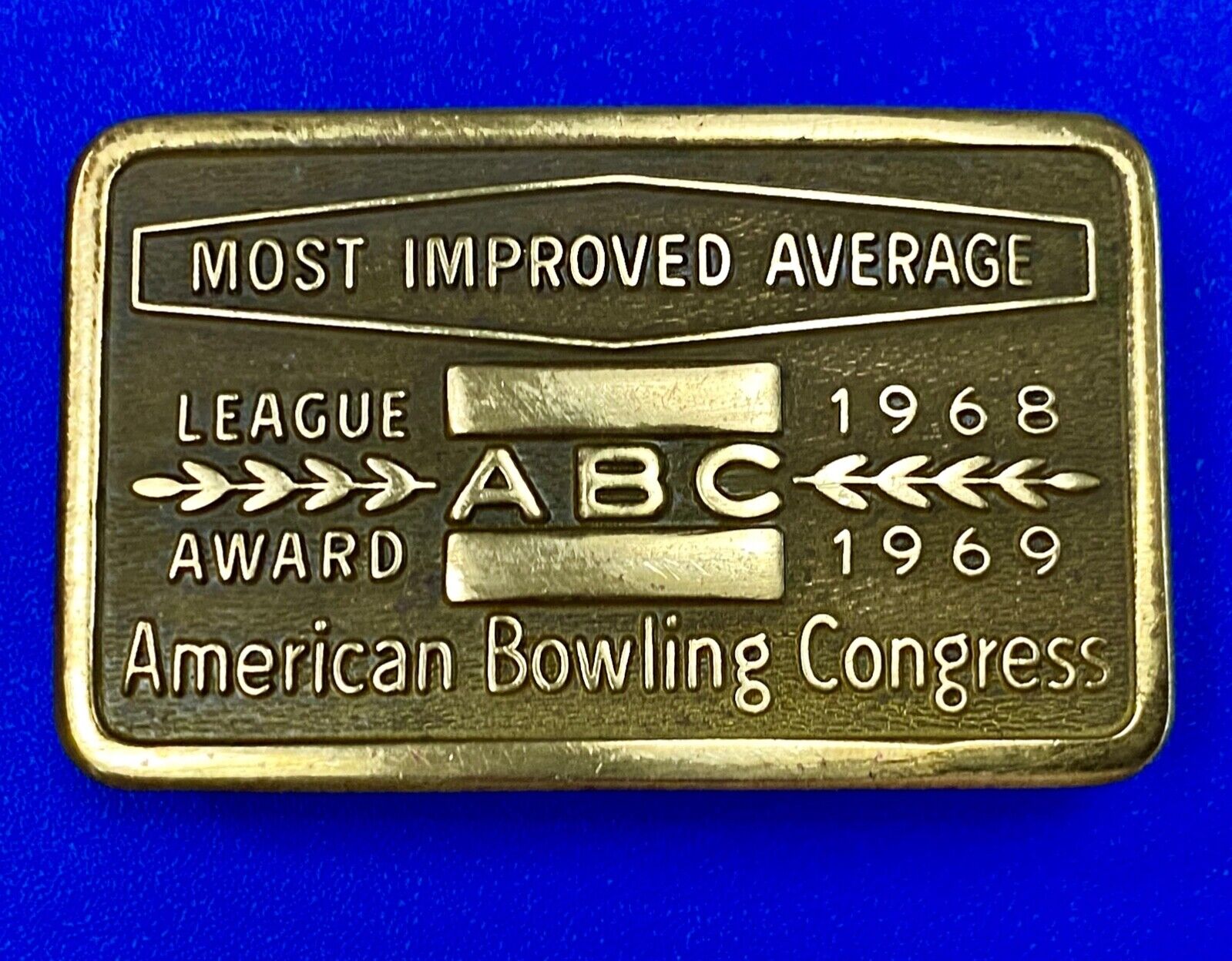 1968 - 69 AMERICAN BOWLING CONGRESS MOST IMPROVED AVERAGE AWARD BELT BUCKLE