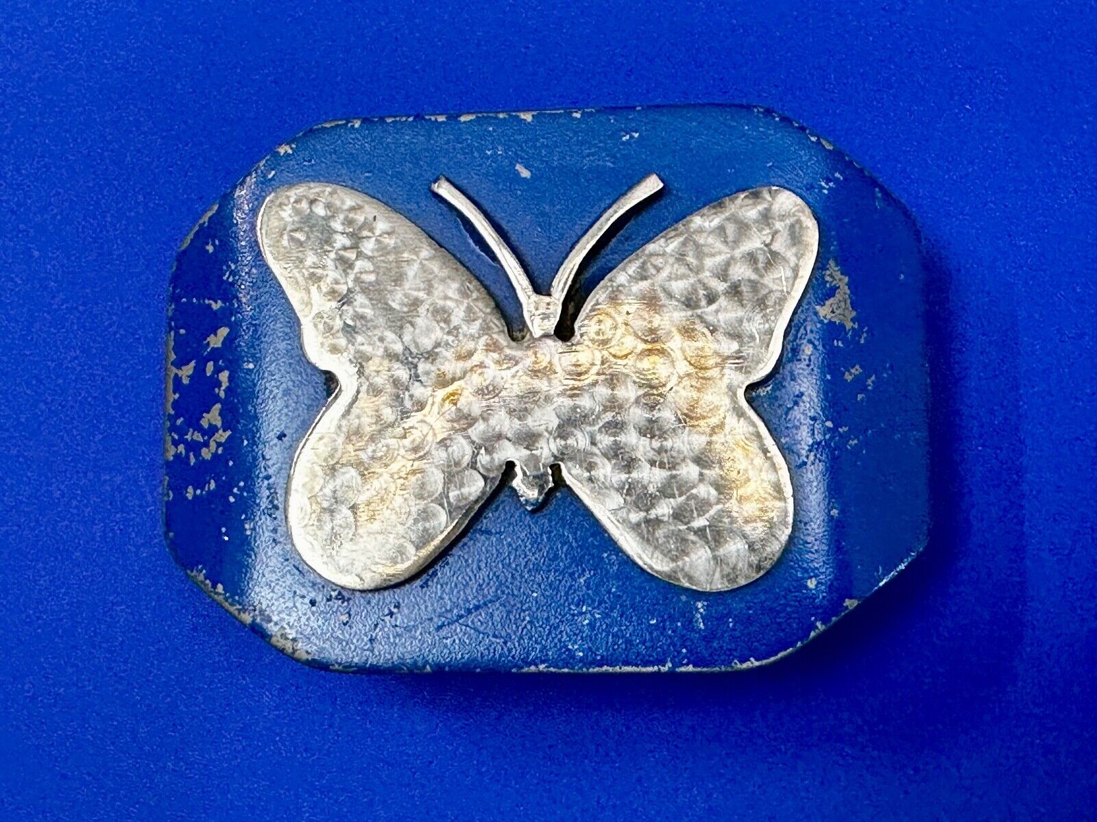 Unique Artisan Butterfly blue and silver tone raised Belt Buckle