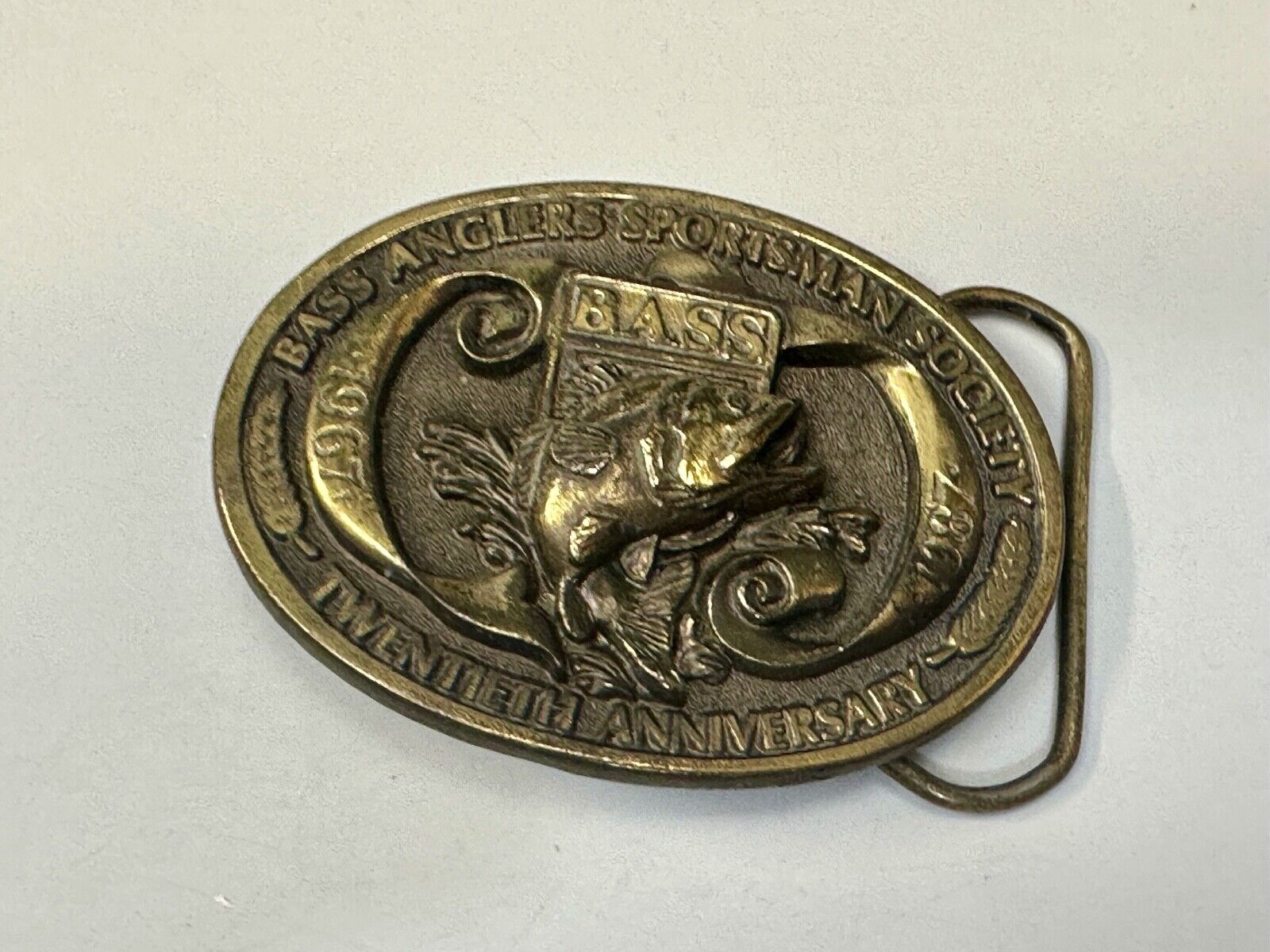 1987 BASS Bass Anglers Sportsman Society Fishing 20th Anniversary Belt Buckle