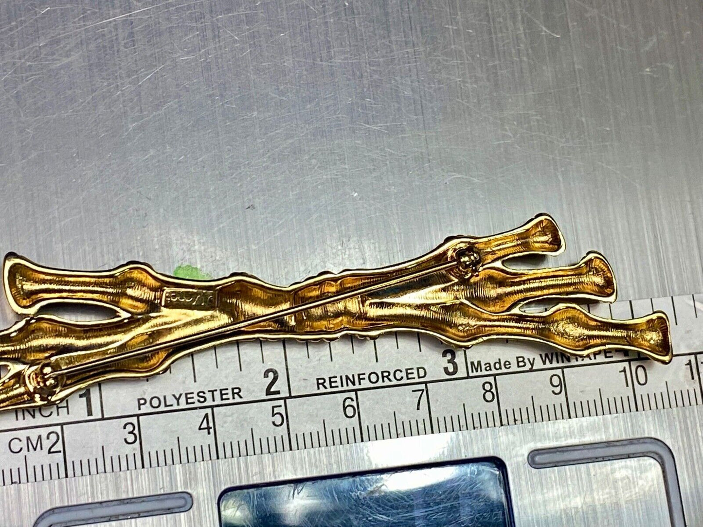 3 Tied Bamboo Stick Large 4" Wide Gold Tone Brooch Pin By Monet