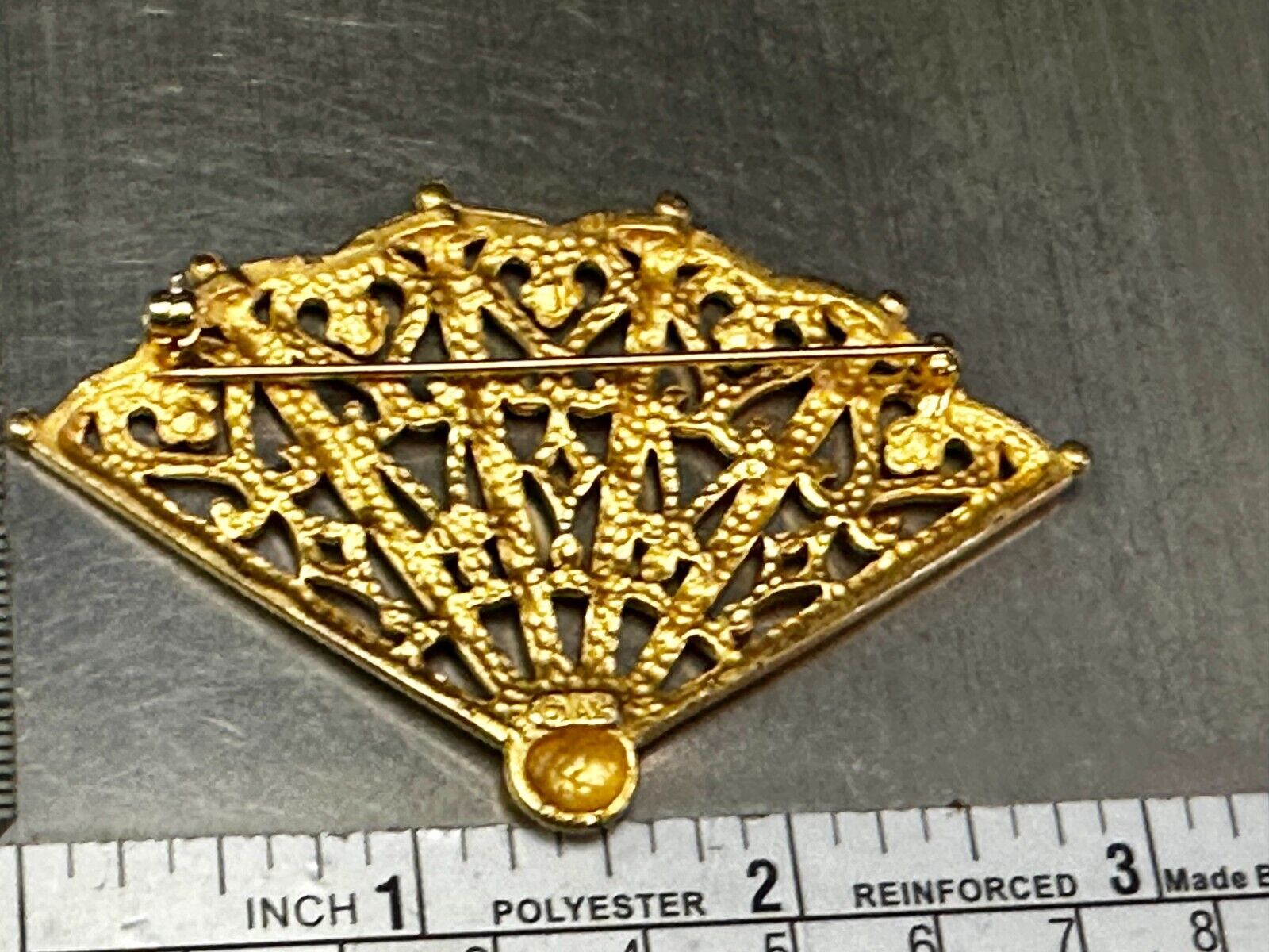 Anne Klein Brooch Pin Elegant Open Hand Fan Heart Matte Gold Tone Estate