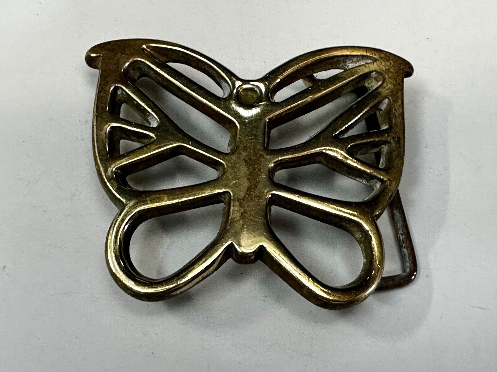 70s Butterfly Bug Insect Girl Kid Hippie Boho Animal Art Brass Vtg. Belt Buckle