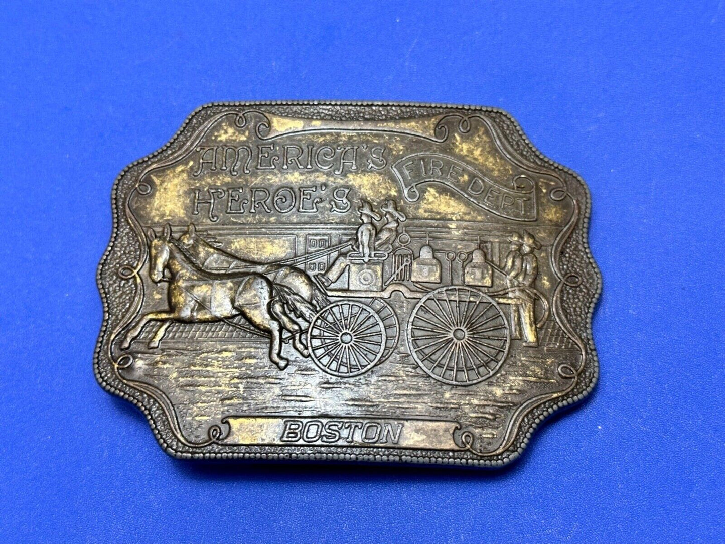 America's Heroes Firefighters Fire Department BOSTON MA Vintage belt buckle