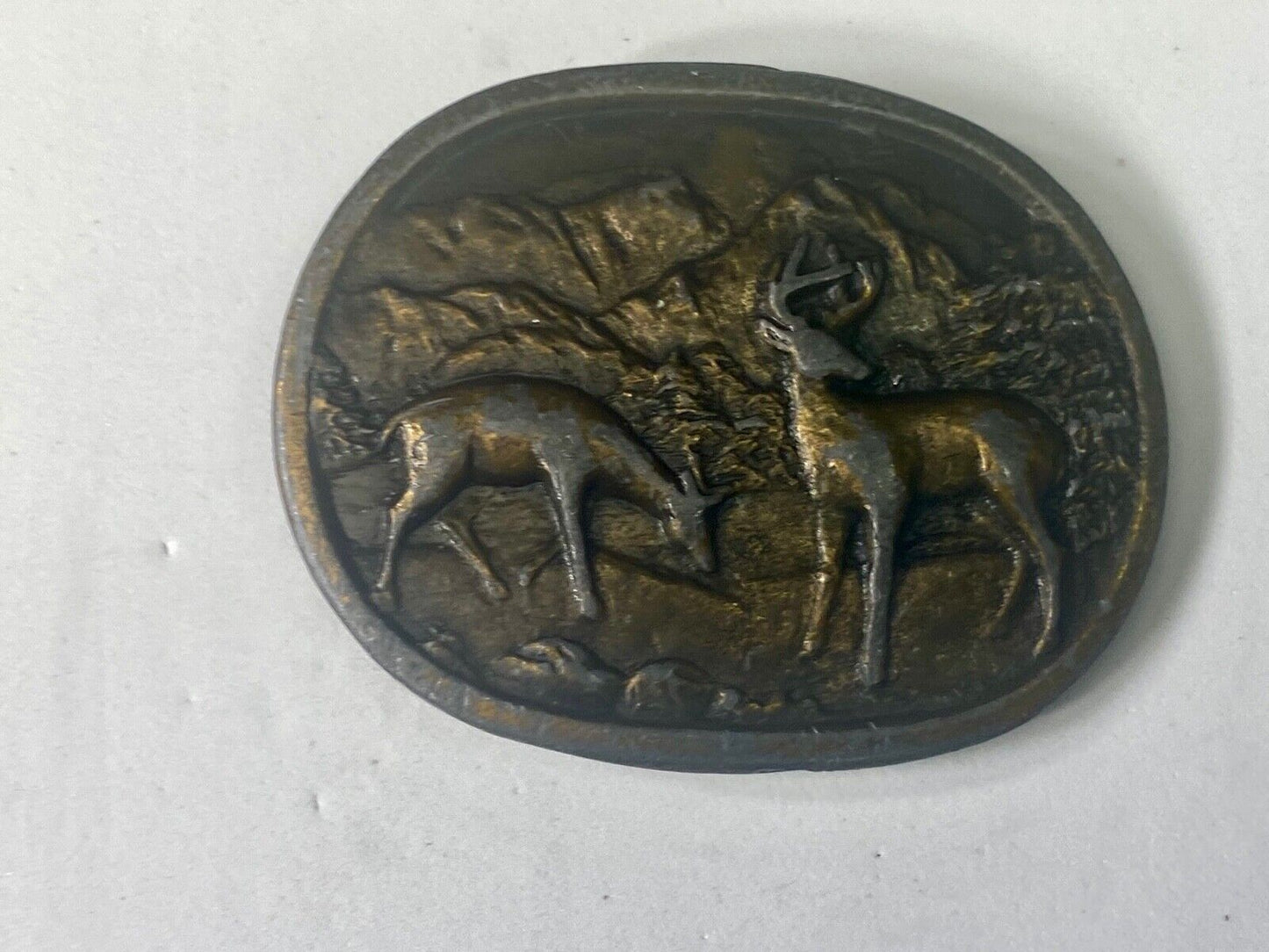 Two Deer Grazing In Nature Vintage Brass Tone Belt Buckle 