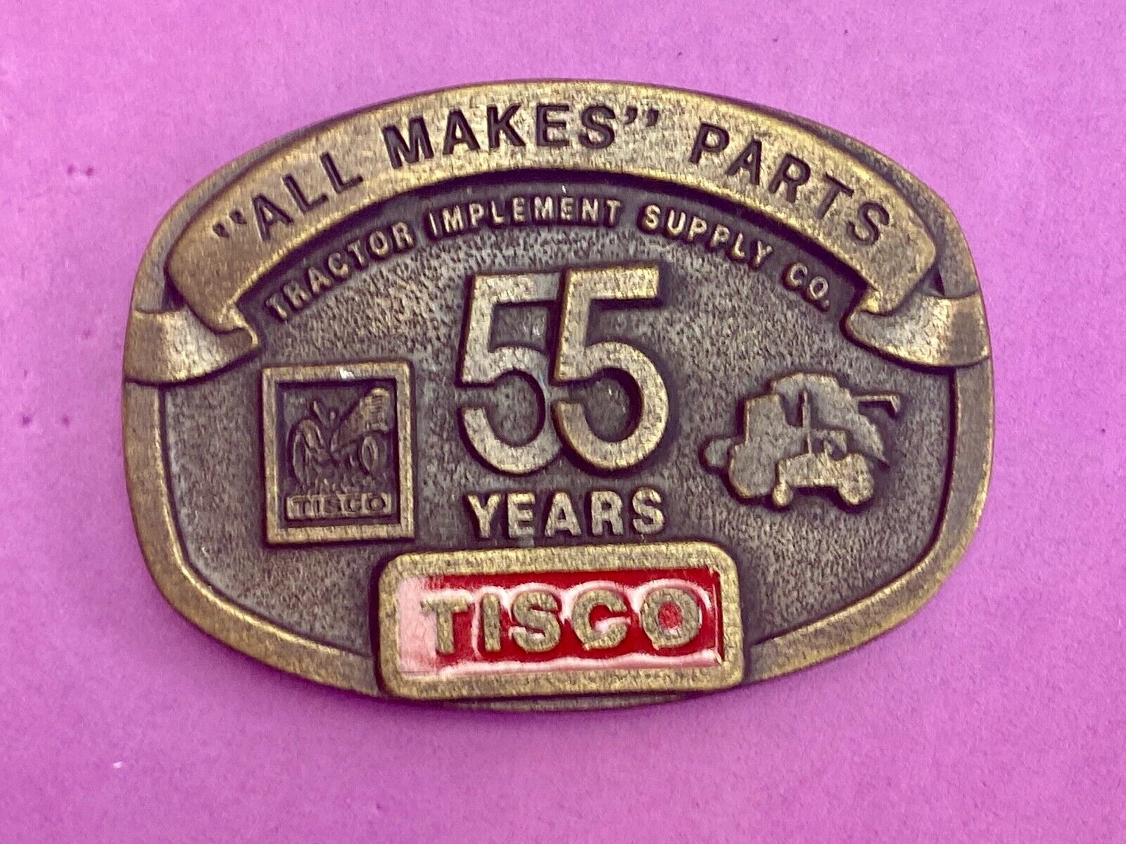 55 years Tisco Tractor Implement Supply Spec Cast Brass Belt Buckle series 2