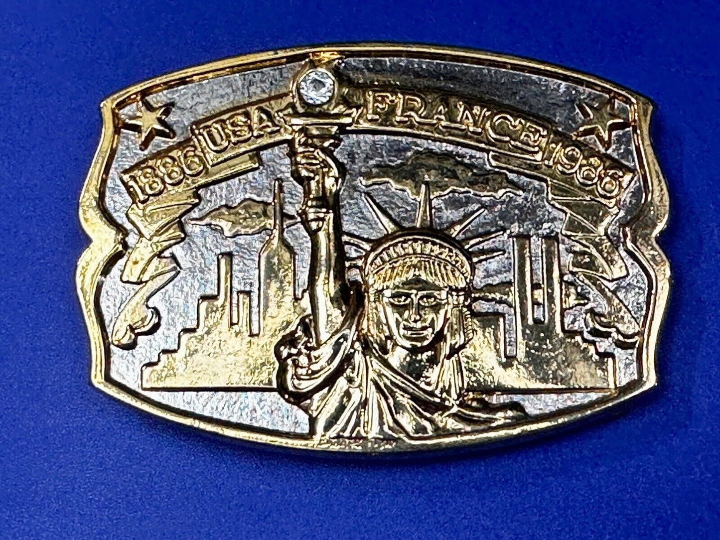 USA France Lady Liberty Statue Commemorative two tone Hammond Mint Belt Buckle