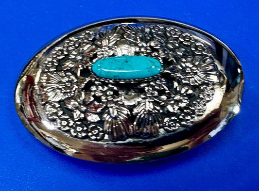 BC - B Cayaditto Zuni Native American Indian turquoise cab stone belt buckle