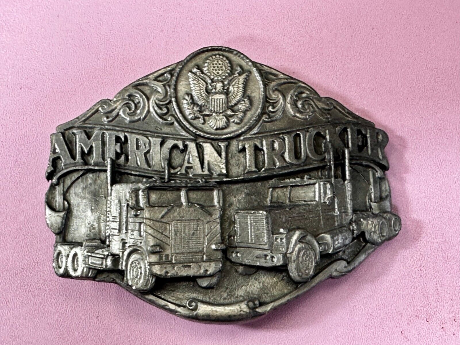 American Truck I'D RATHER BE TRUCKIN Pewter Vintage 1986 Belt Buckle - Siskiyou