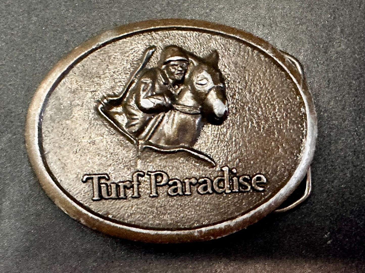 Turf Paradise Horse Racetrack Jockey Horse Racing Advertisement Belt Buckle