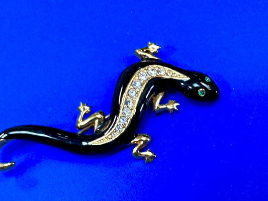 Avon signed Gecko Iguana Jeweled gold tone figural brooch pin