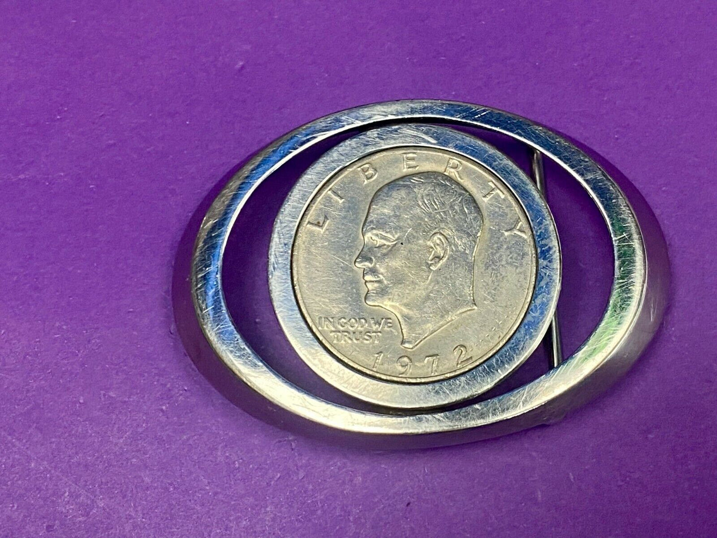 1972 Ike Eisenhower Silver Coin As Centerpiece In See Through Belt Buckle