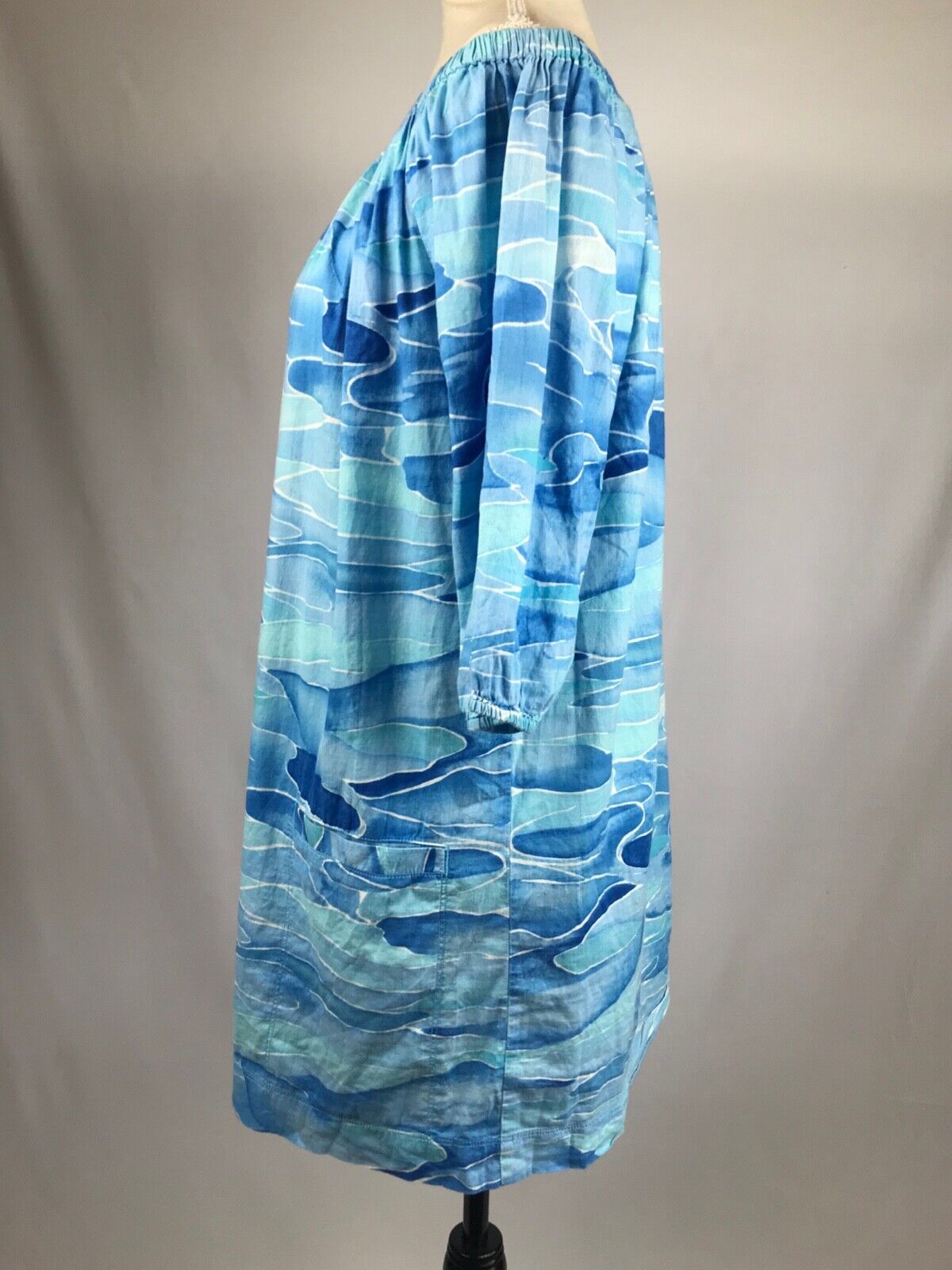 Anthropologie MERMAID Ocean Blue Waves Cover Up Shift Dress Off Shoulder S 
