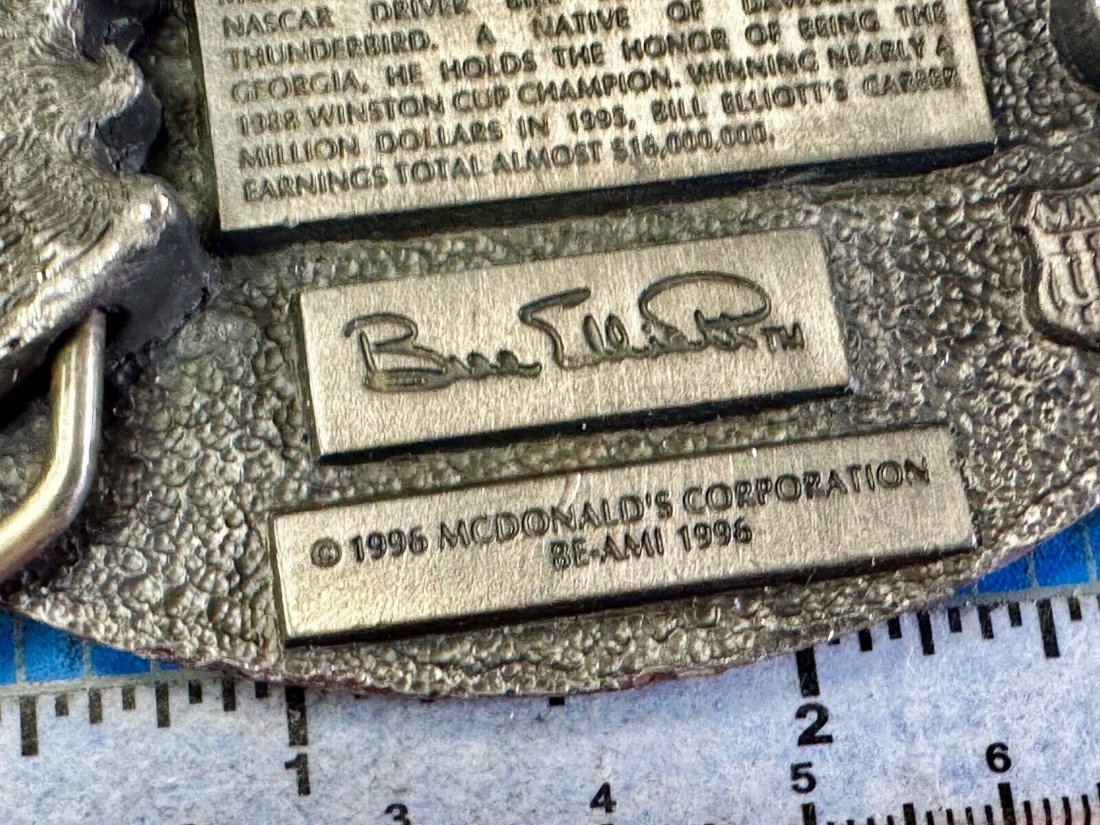 Bill Elliott #94 McDonald's car vintage Nascar race belt buckle N-28