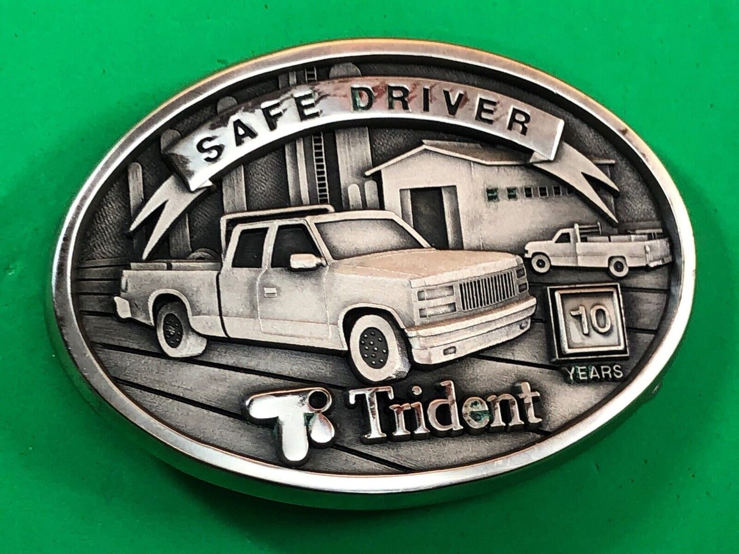 Trident Safe Driver 10 years promotional advertising solid brass belt buckle 