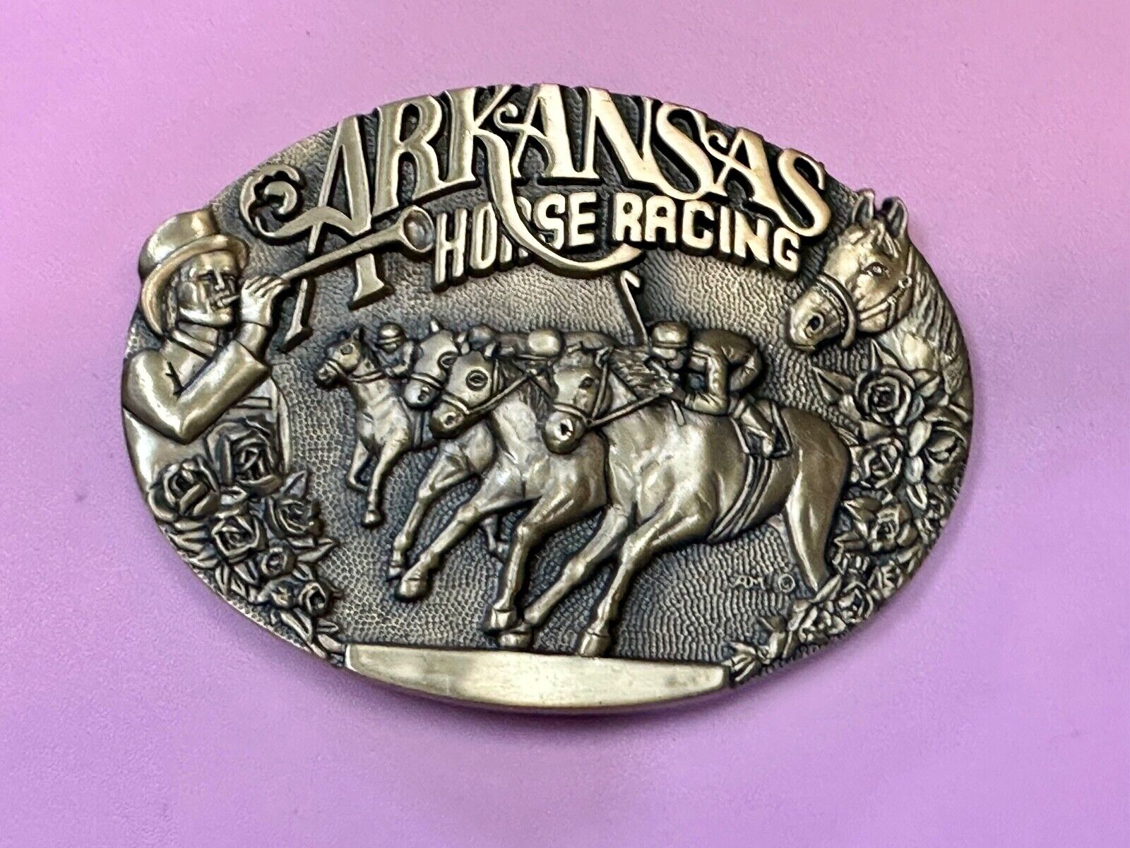 Arkansas State Horse Racing Vintage Solid Brass Award Design Medals Belt Buckle
