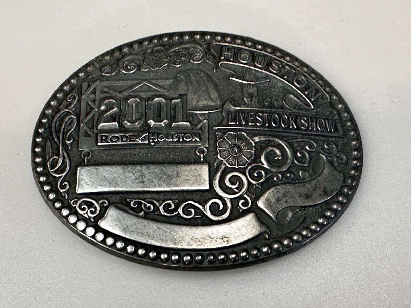 2001 Houston Rodeo & Livestock Show Texas Blank Trophy Ribbon Belt Buckle